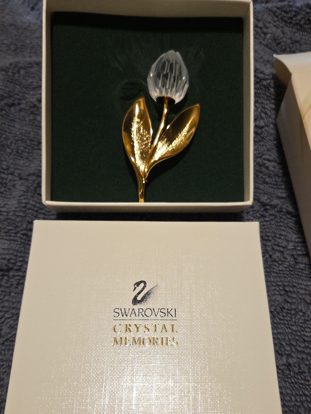 Swarovski Gold and Clear Crystal Tulip Brooch Pin